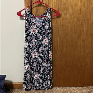Elegant Navy and Red Patterned Dress